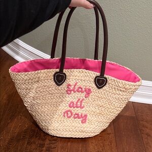 Charming Pink and Tan Woven Tote Bag